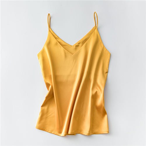 Silk V-Neck Sleeveless Top for Women, Short Length by Dealightful Finds