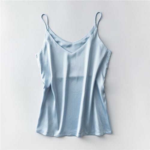 Silk V-Neck Sleeveless Top for Women, Short Length by Dealightful Finds