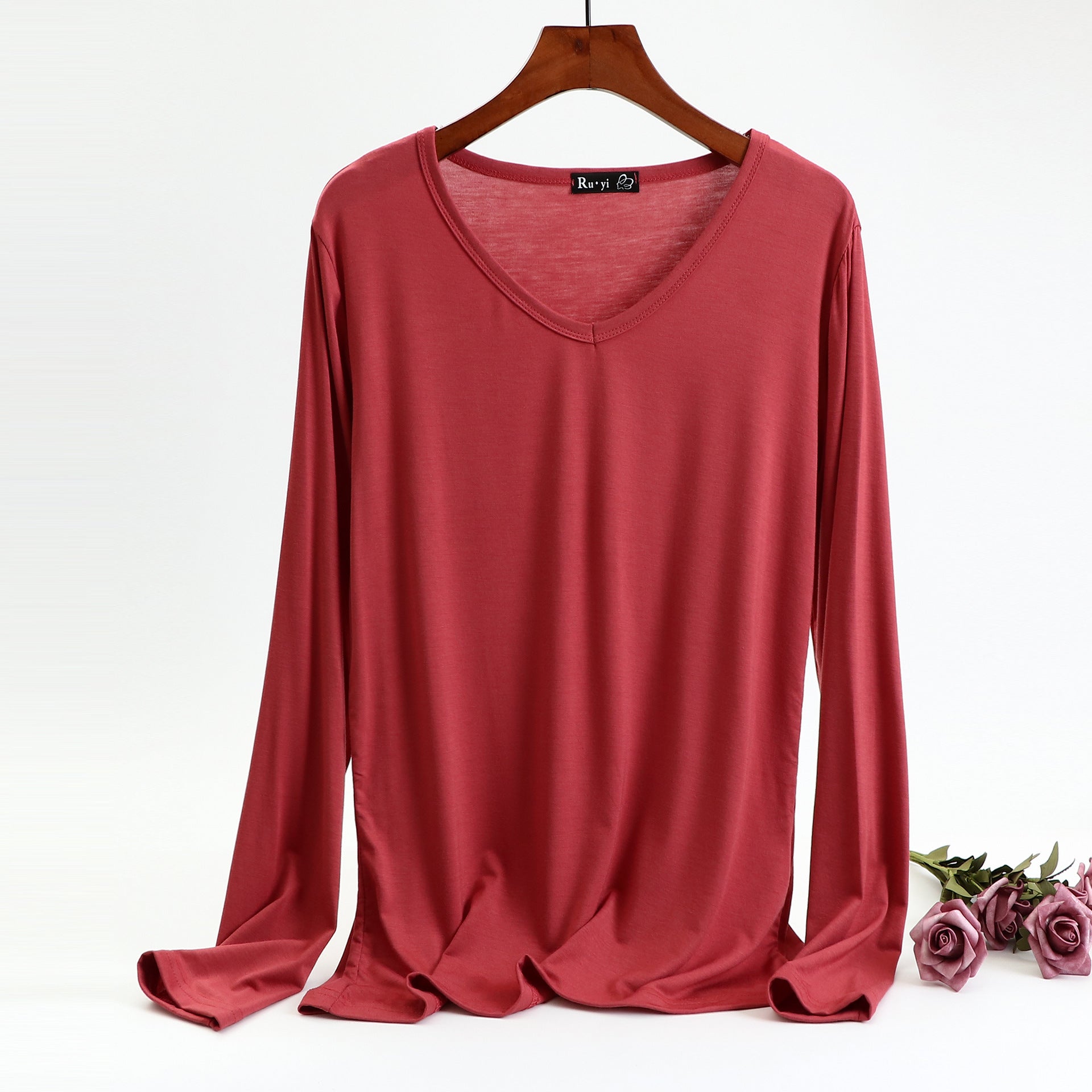Plus Size Korean V-neck Long Sleeve Casual Top by Dealightful Finds