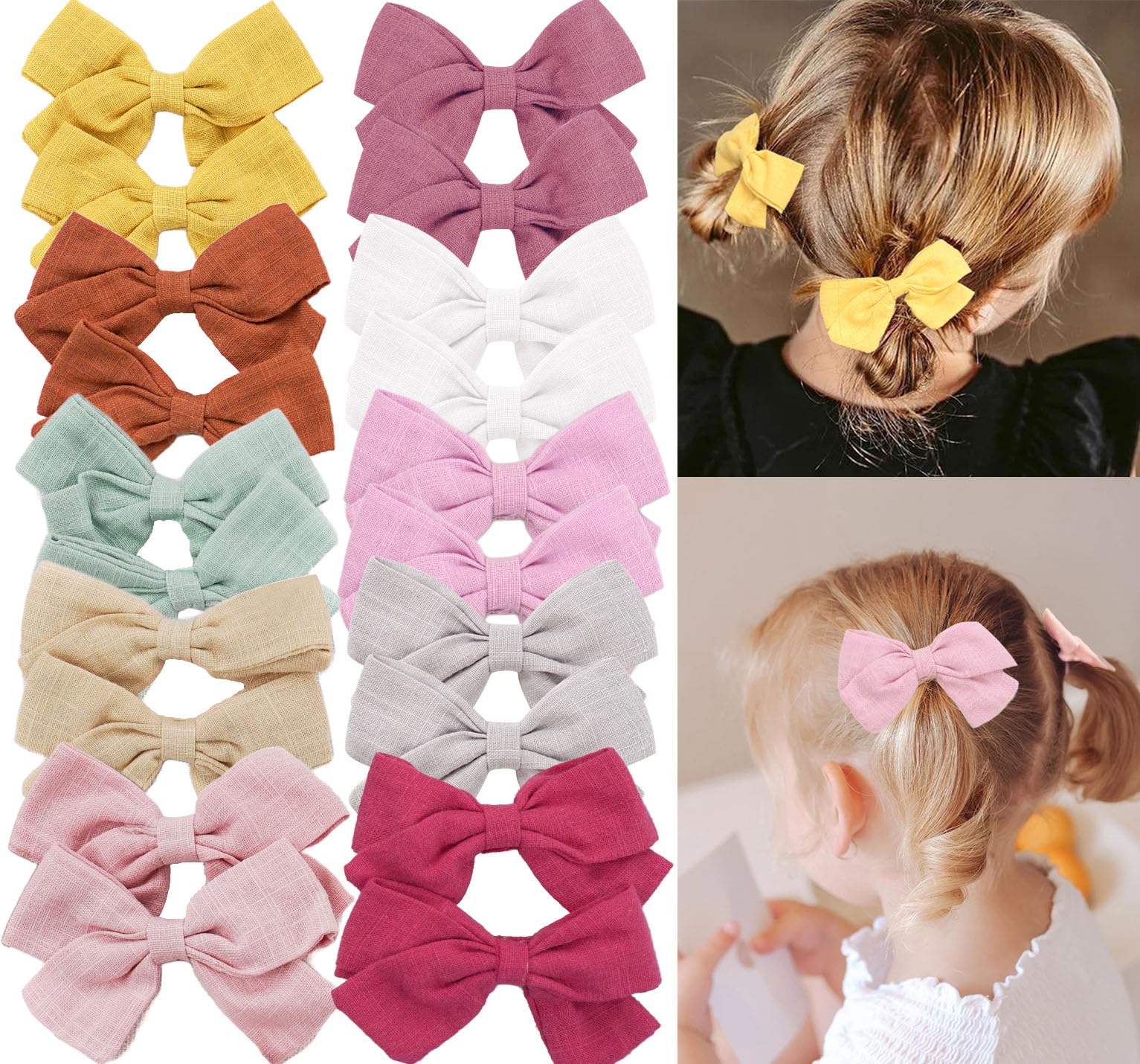 CÉLLOT Girls Hair Bows Linen Fabric 3.5" Bows Alligator Clips Hair Accessories for Little Girls Toddlers Kids and Teens20 Pieces by Dealightful Finds