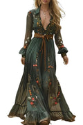 EEMEII Womens Long Sleeve Boho Dress 2024 Spring Cotton Maxi Dress Wedding Guest Casual Long Dress Fall Dress Elegant Dress Green by Dealightful Finds