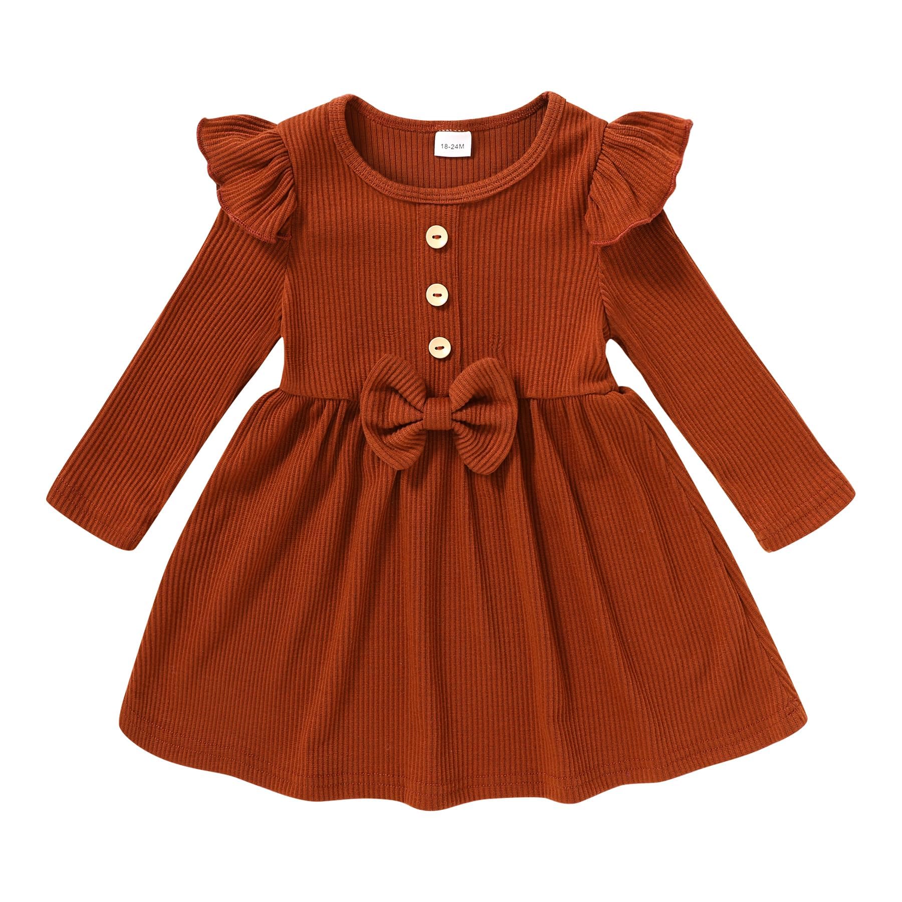 JEELLIGULAR Toddler Baby Girl Sweater Dress Fall Winter Clothes Outfits for Little Girls Long Sleeve Crew Neck Knit Ruffled Dresses(Brown6-7T)… by Dealightful Finds