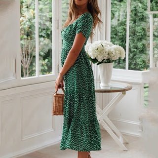 Women's Floral Dress with Square Neck and Bubble Sleeves by Dealightful Finds