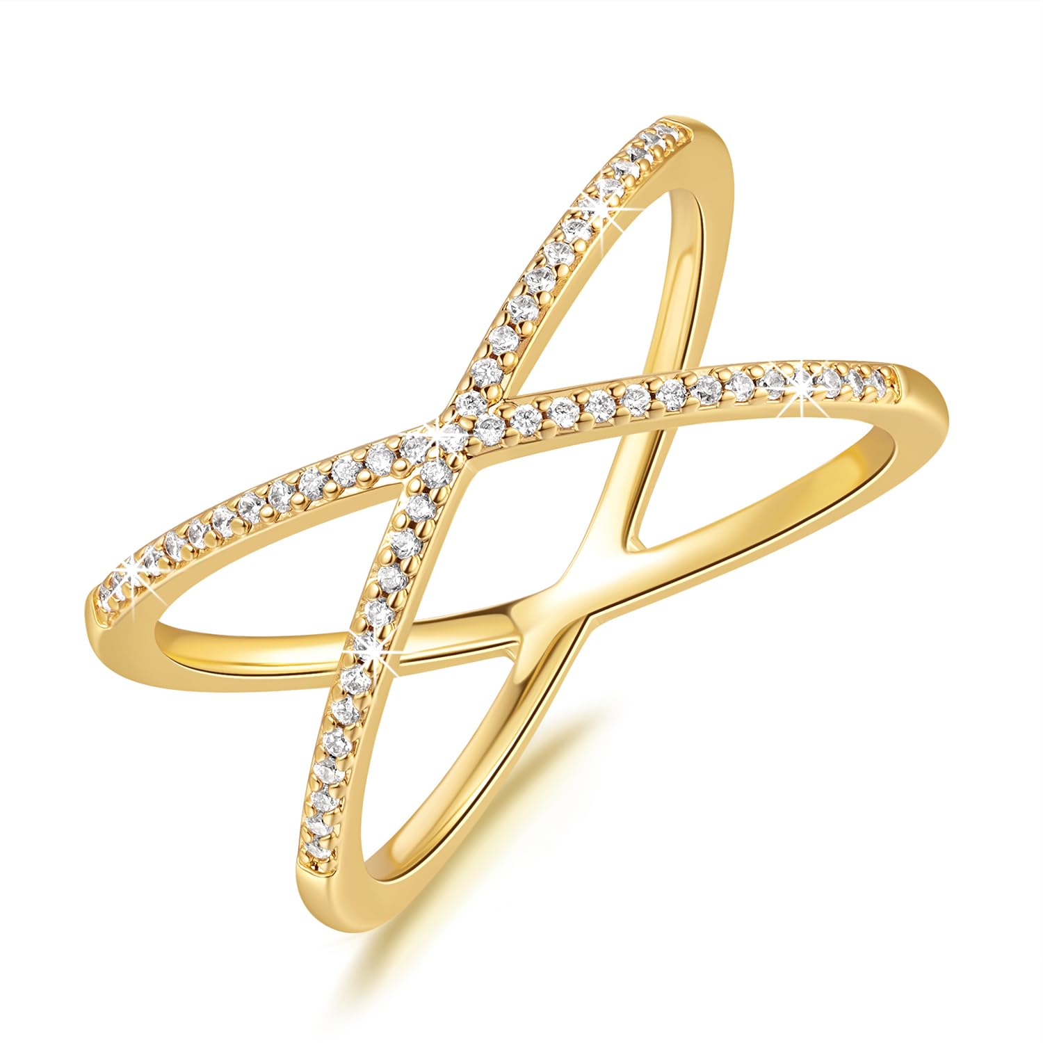 SunDins 14K Gold Rings for Women Gold Cubic Zirconia Rings X Rings Criss Cross Rings Gold Women’s Rings Jewelry Non Tarnish Gold Rings 56789 (9) by Dealightful Finds