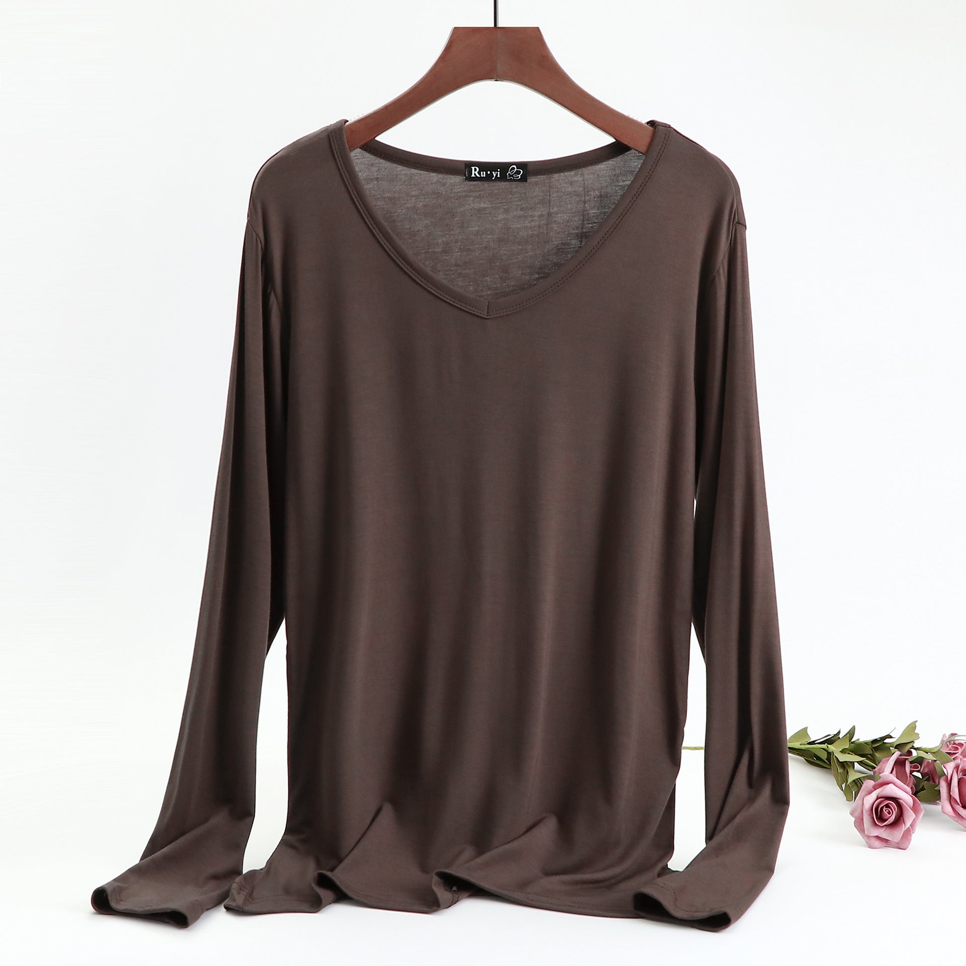 Plus Size Korean V-neck Long Sleeve Casual Top by Dealightful Finds