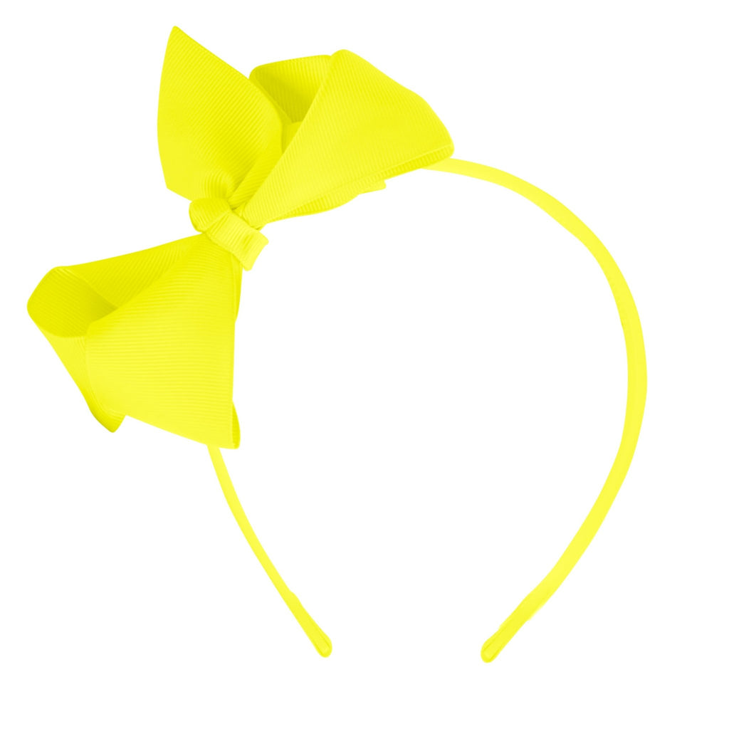 Little Girls Neon Headband With Side Grosgrain Bow- Neon Yellow by Dealightful Finds