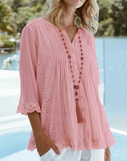 Spring Summer Round Neck Women's Shirt Top by Dealightful Finds