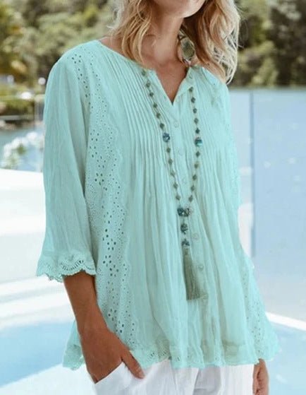 Spring Summer Round Neck Women's Shirt Top by Dealightful Finds
