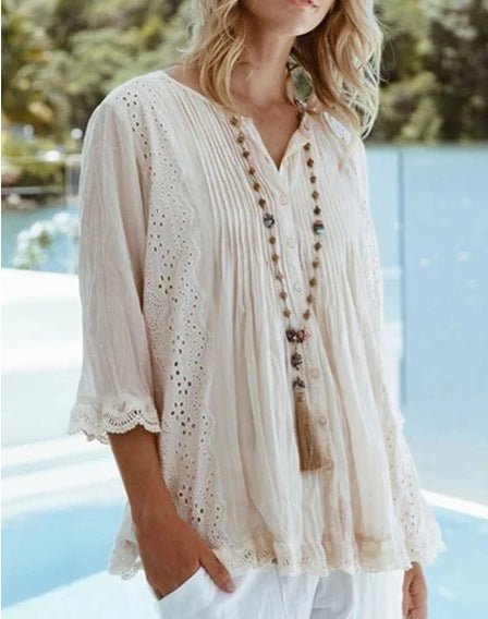 Spring Summer Round Neck Women's Shirt Top by Dealightful Finds