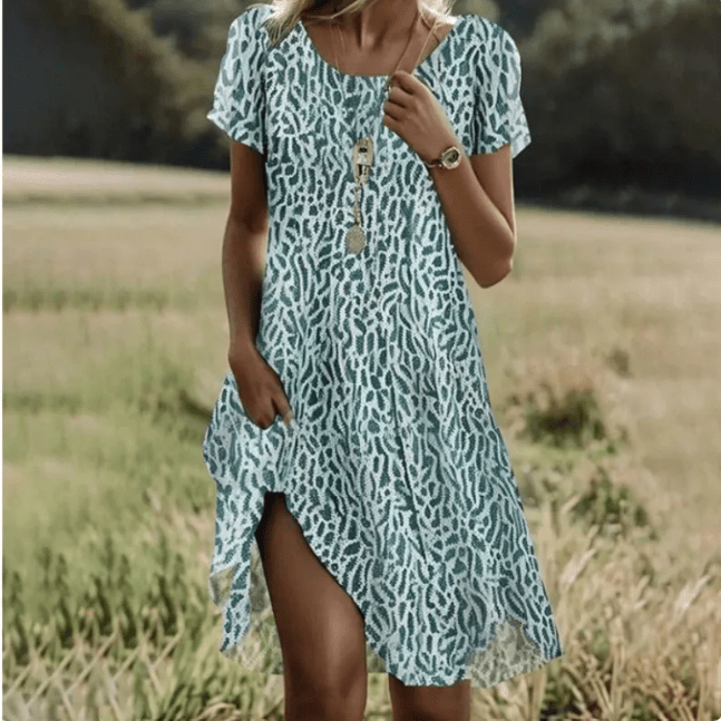 Women’s Printed Round Neck Dress by Dealightful Finds