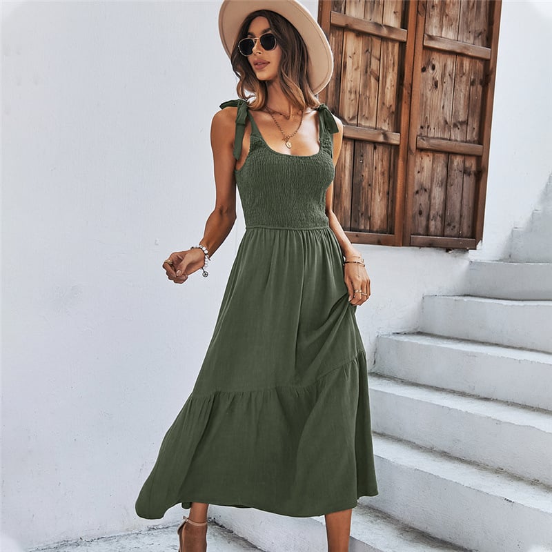 Women’s Summer Splicing Solid Black Strap Dress by Dealightful Finds