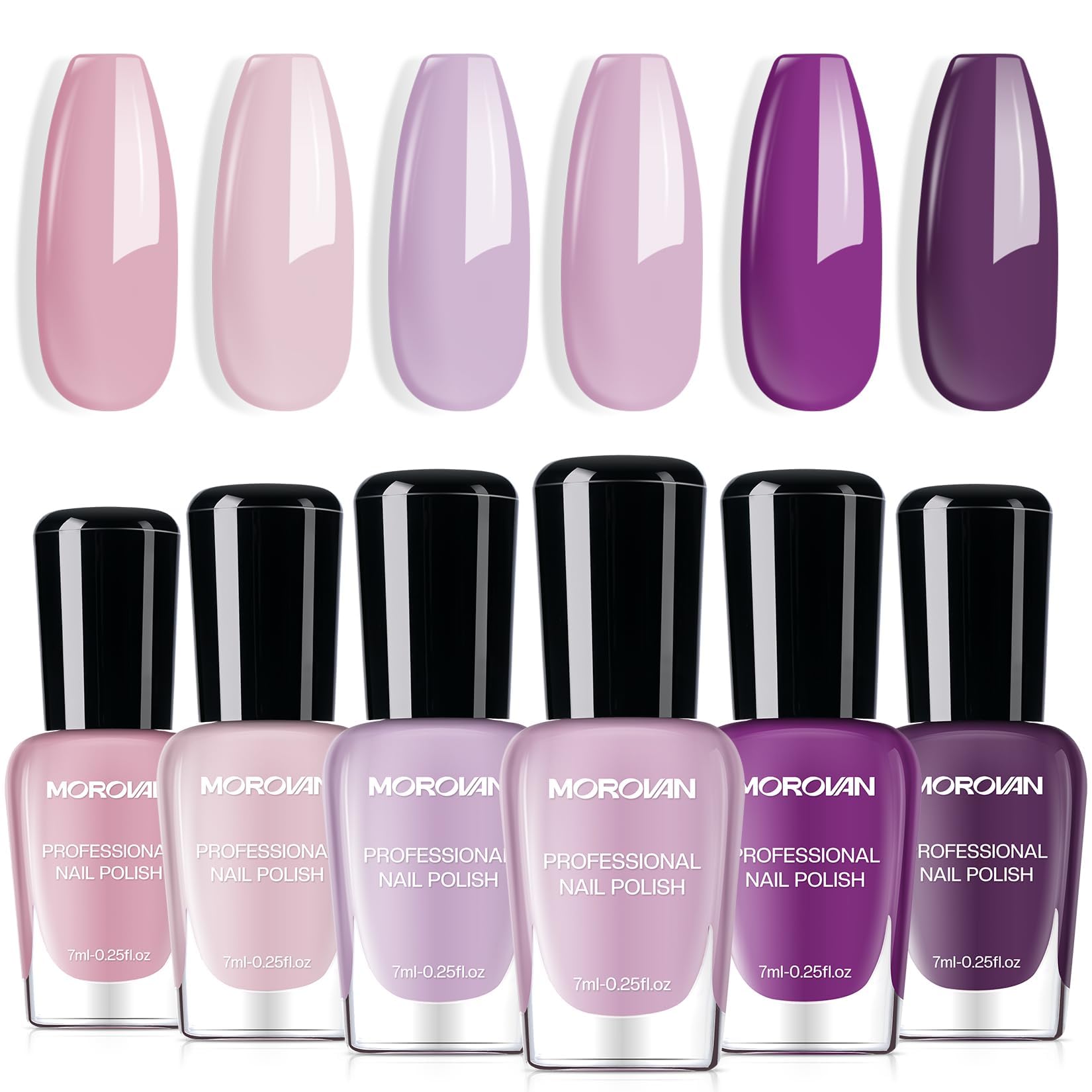 Morovan Nail Polish Set Fingernail: Lilac Light Purple Quick Dry Nail Polish Kit 0.25oz Lavender Regular Nail Polish Pack Glossy Finger Nail Polish Gifts for Women by Dealightful Finds