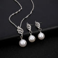 Pearl and Diamond Wave Earrings Necklace Set for Brides by Dealightful Finds