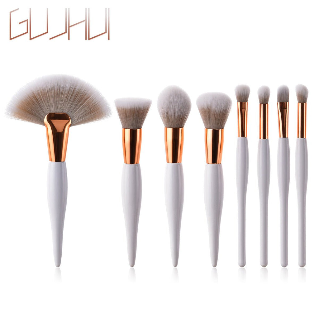 8-Piece Makeup Brush Set with Black Handle and Silver Tubes by Dealightful Finds