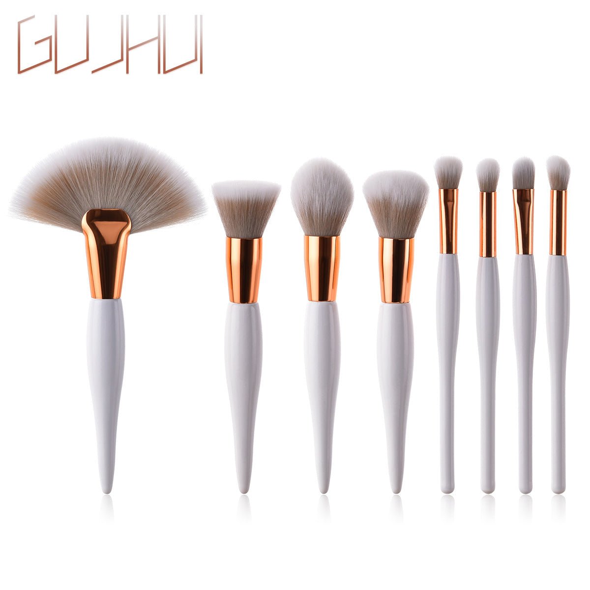 8-Piece Makeup Brush Set with Black Handle and Silver Tubes by Dealightful Finds