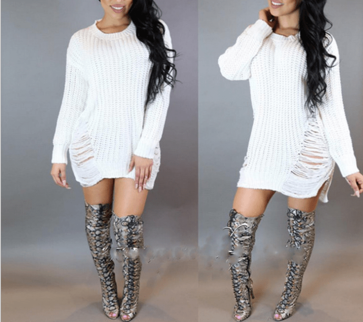 Fringed Knit Sweater in Mid-Length Style by Dealightful Finds