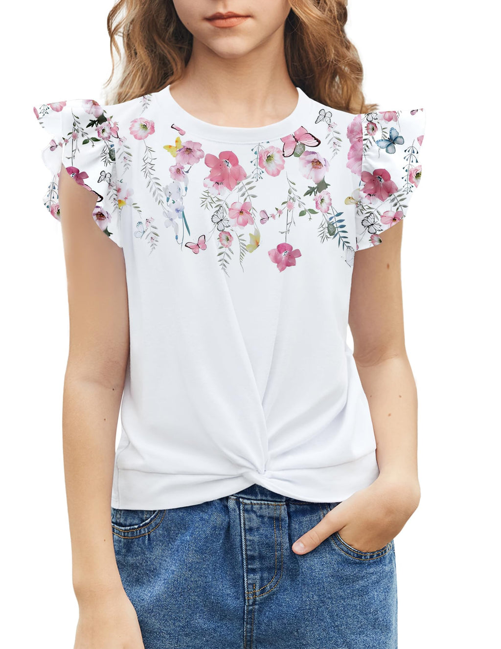 Arshiner Shirts for Girls Ruffle Short Sleeve Little Girls Tops Loose Round Neck Girl Floral Shirt Size 6 Flowers by Dealightful Finds