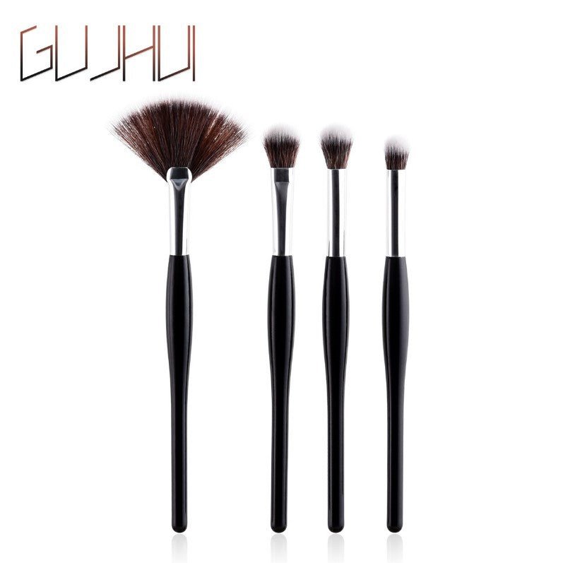 8-Piece Makeup Brush Set with Black Handle and Silver Tubes by Dealightful Finds
