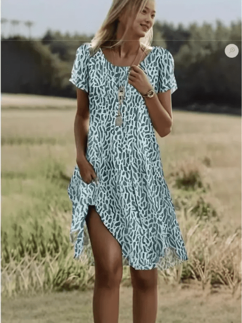 Women’s Printed Round Neck Dress by Dealightful Finds