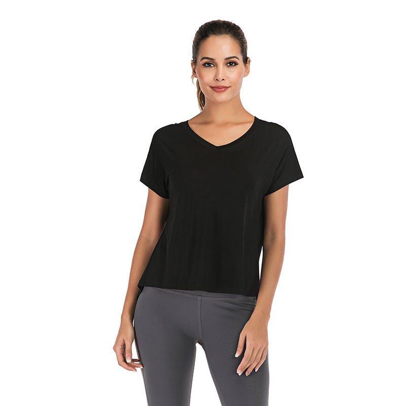 Summer V-Neck Sports T-Shirt with Open Back for Women by Dealightful Finds