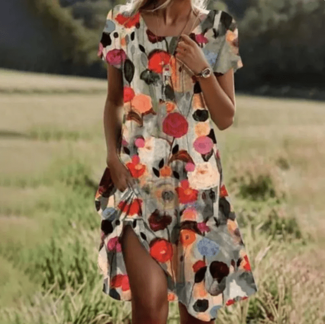Women’s Printed Round Neck Dress by Dealightful Finds
