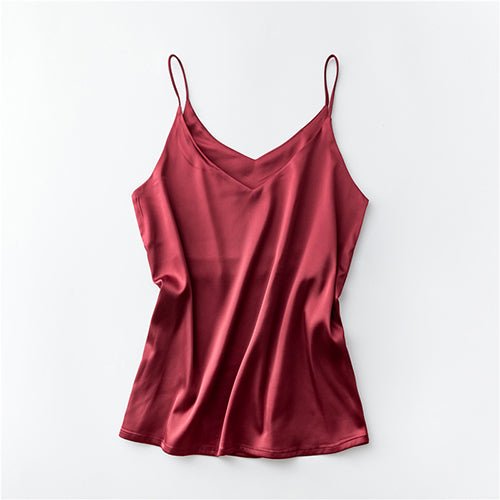 Silk V-Neck Sleeveless Top for Women, Short Length by Dealightful Finds