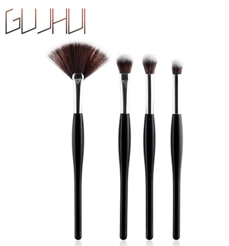 8-Piece Makeup Brush Set with Black Handle and Silver Tubes by Dealightful Finds