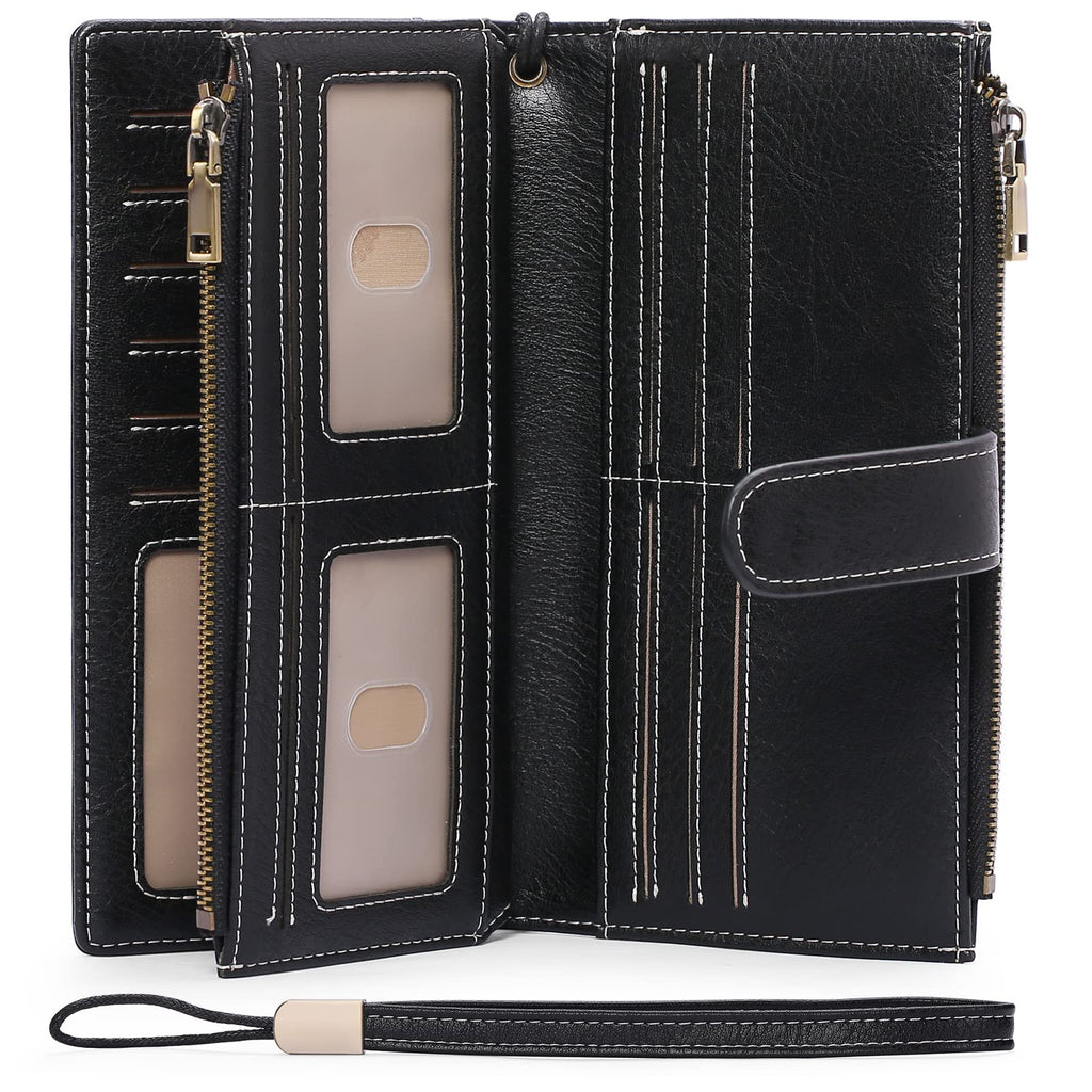 GOIACII Womens Wallets Large Capacity Credit Card Holder Rfid Wallet Women Double Zipper Pocket Leather Bifold Ladies Wristlet Clutch Wallet by Dealightful Finds