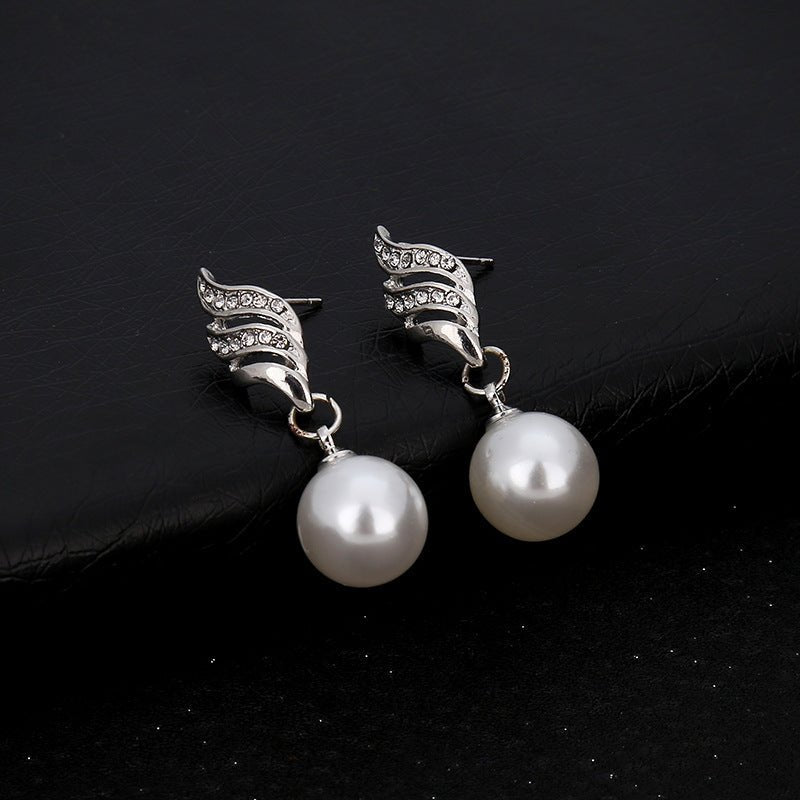 Pearl and Diamond Wave Earrings Necklace Set for Brides by Dealightful Finds
