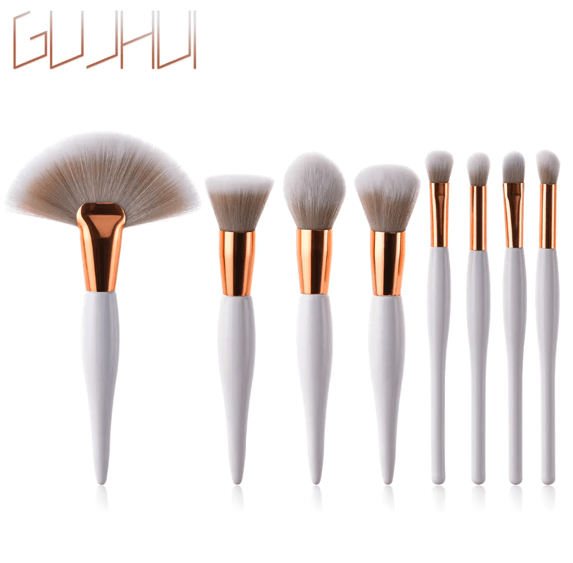 8-Piece Makeup Brush Set with Black Handle and Silver Tubes by Dealightful Finds