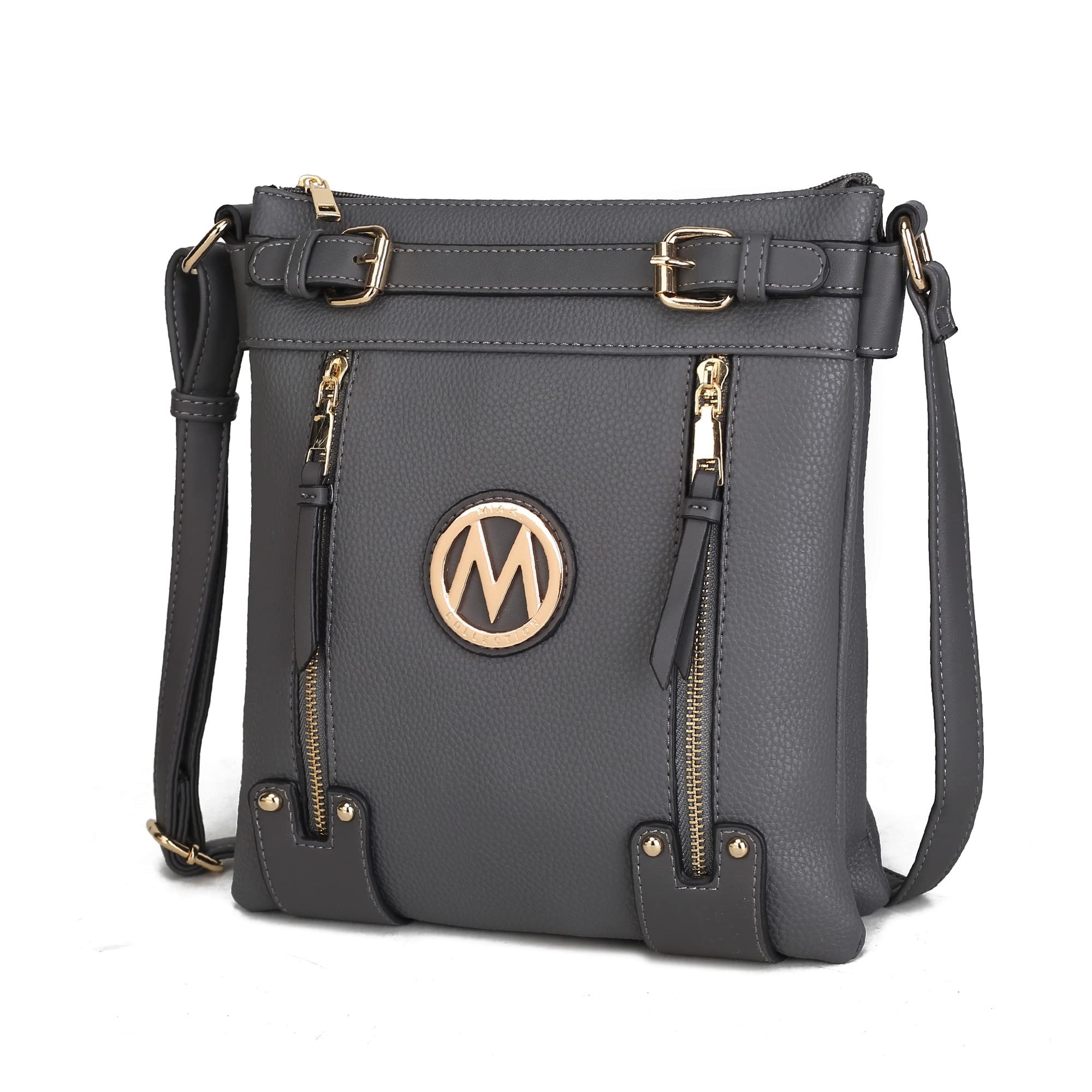 MKF Collection Crossbody bag for women Vegan leather Crossover Designer messenger Purse Charcoal Grey by Mia k by Dealightful Finds