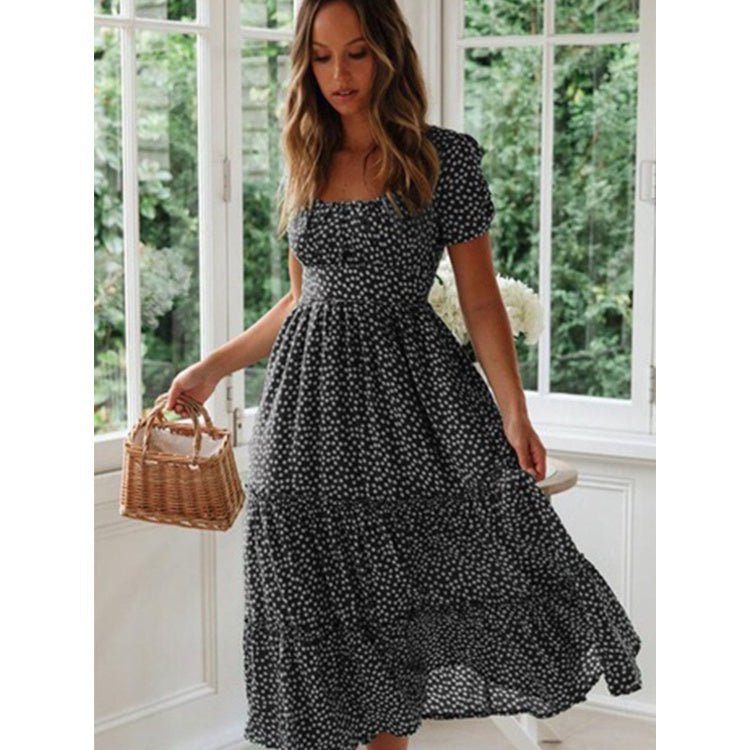 Women's Floral Dress with Square Neck and Bubble Sleeves by Dealightful Finds