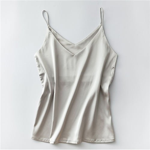 Silk V-Neck Sleeveless Top for Women, Short Length by Dealightful Finds