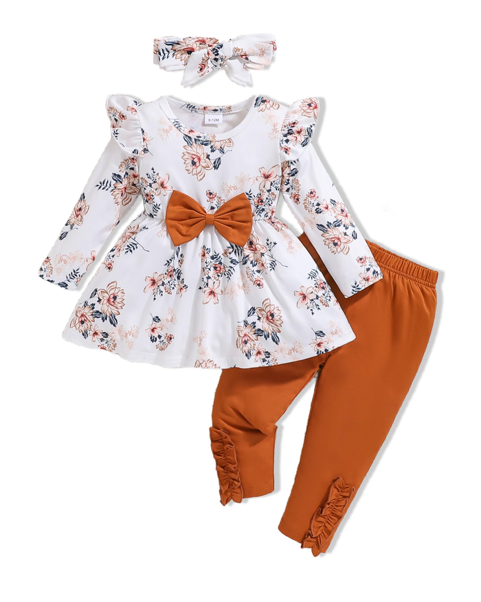24 Month Girl Clothes 18 Months Toddler Girl Clothes Baby Girl Outfits Fall Cute Ruffle Flower Pants Set Infant Winter Clothes for Little Girls Brown by Dealightful Finds