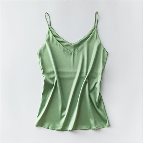Silk V-Neck Sleeveless Top for Women, Short Length by Dealightful Finds