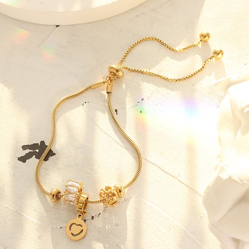 Zircon Pull Buckle 18K Gold Plated Titanium Steel Bracelet by Dealightful Finds