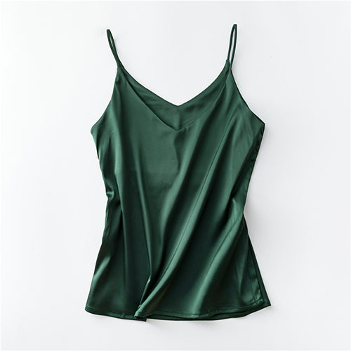 Silk V-Neck Sleeveless Top for Women, Short Length by Dealightful Finds