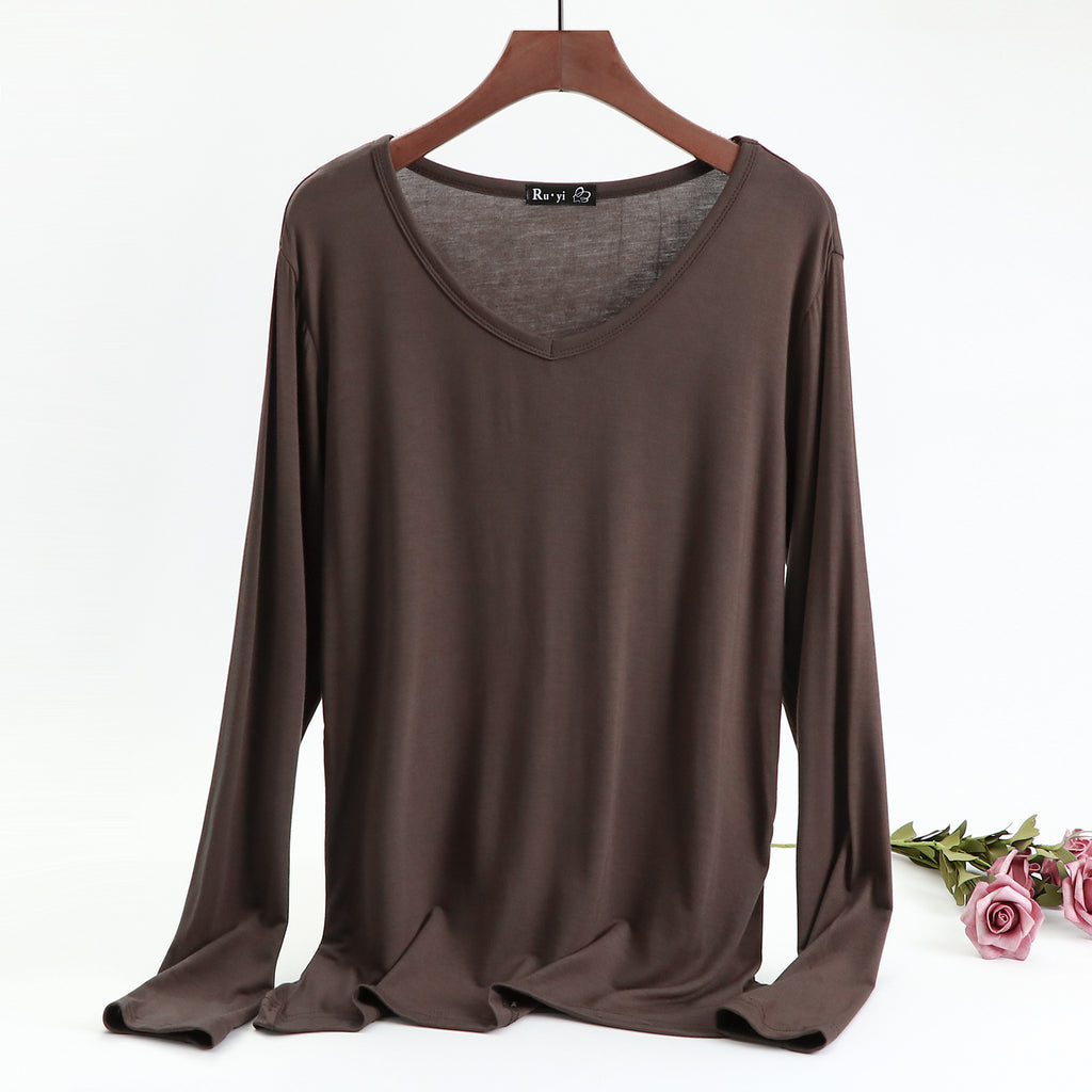 Plus Size Korean V-neck Long Sleeve Casual Top by Dealightful Finds