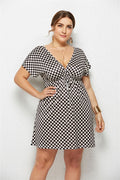 Printed Deep V-Neck Dress with Elastic Waist by Dealightful Finds