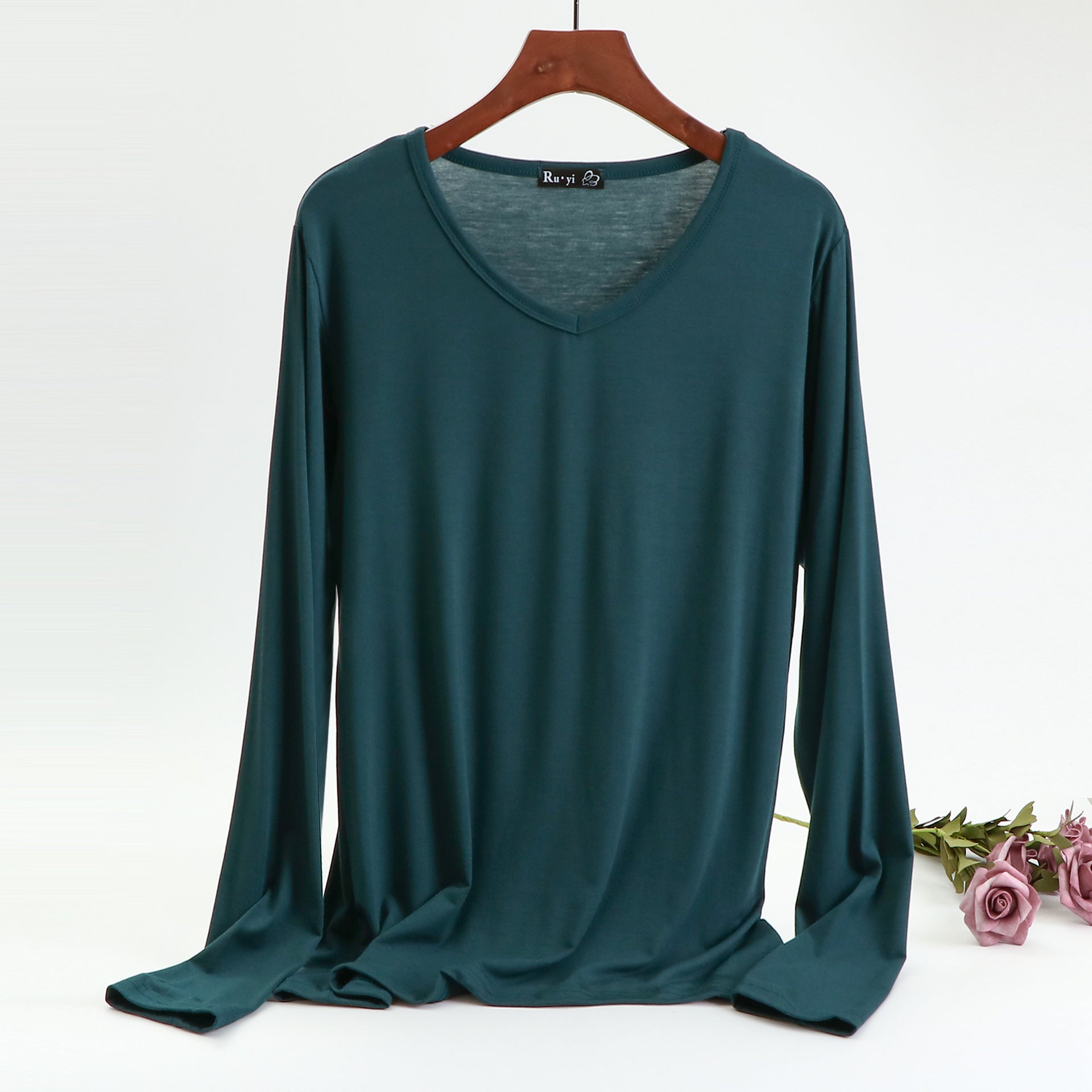 Plus Size Korean V-neck Long Sleeve Casual Top by Dealightful Finds