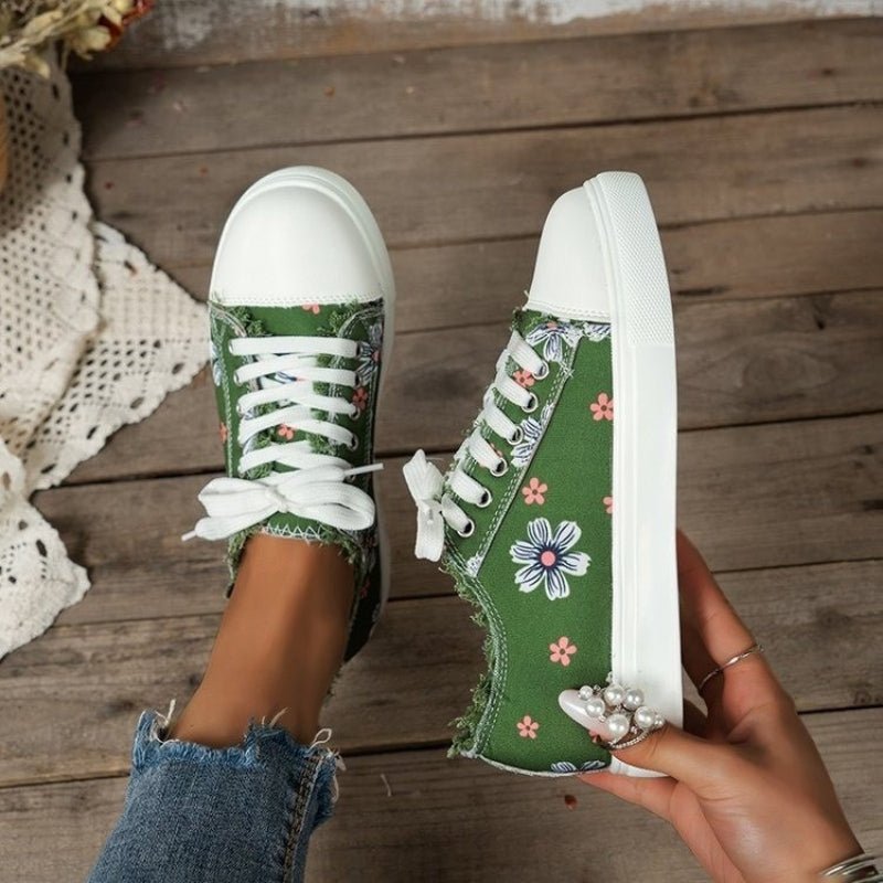 Summer Round-Toe Lace-Up Floral Canvas Shoes by Dealightful Finds