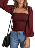 EVALESS Spring Clothes for Women Trendy 2024 Long Sleeve Tops Off Shoulder Blouses Summer Clothes for Women Sexy Casual Square Neck Ladies Tops and Blouses Holiday Outfits Red Shirt Large by Dealightful Finds