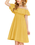 Arshiner Little Girls Cold Shoulder Flounce Trim Summer Casual Spaghetti Strap Dresses Yellow 4-5 Years by Dealightful Finds