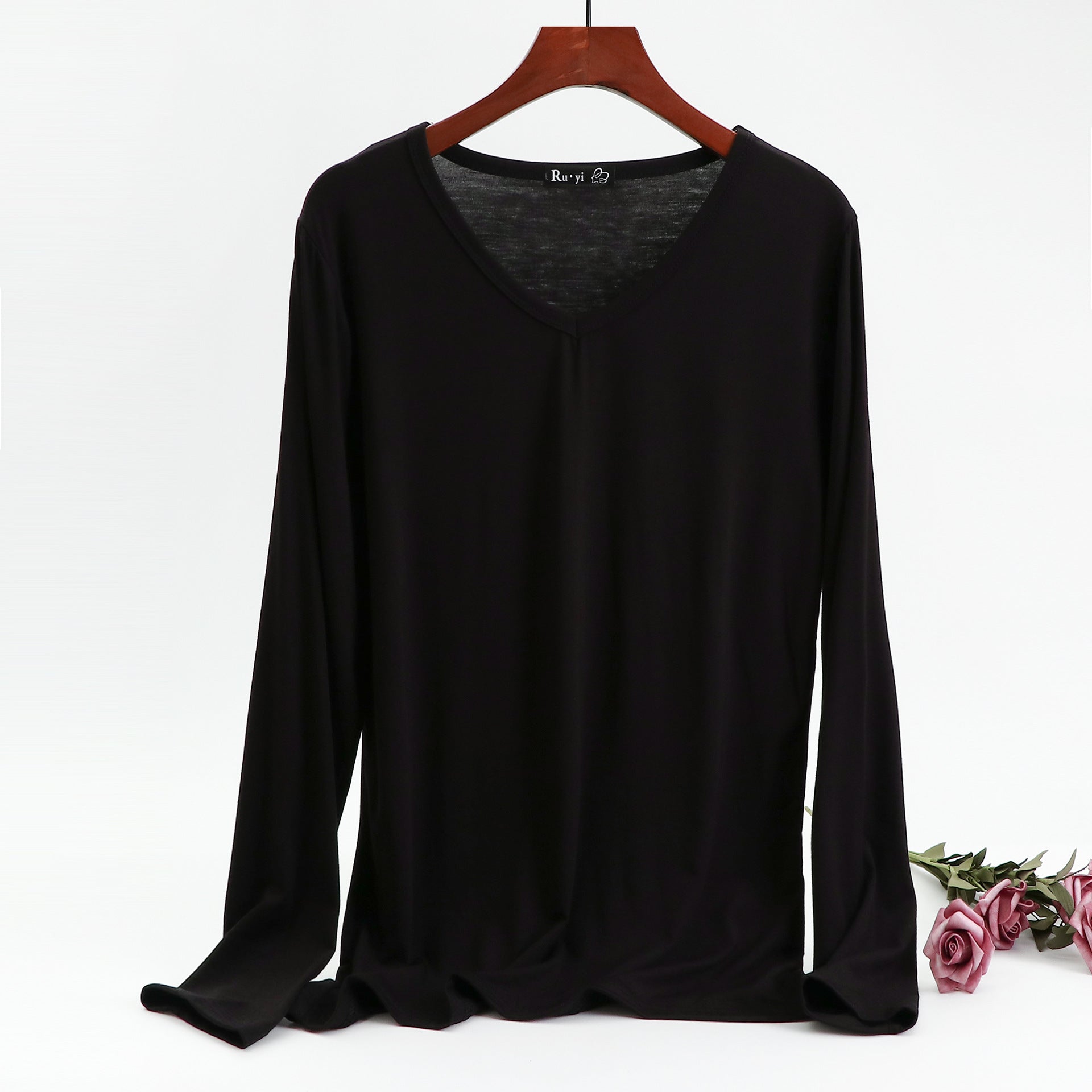 Plus Size Korean V-neck Long Sleeve Casual Top by Dealightful Finds