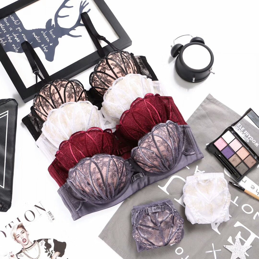Lace Embroidered Wireless Bra and Lingerie Set by Dealightful Finds