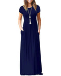 MISFAY Women Short Sleeve Loose Plain Maxi Dresses Casual Long Dresses Pockets(Navy BlueS) by Dealightful Finds