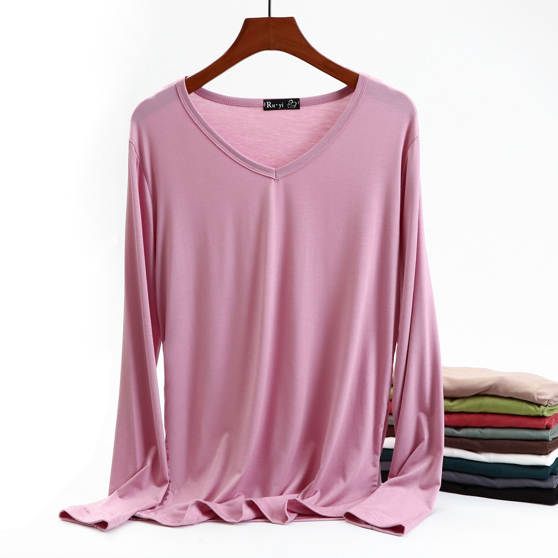 Plus Size Korean V-neck Long Sleeve Casual Top by Dealightful Finds