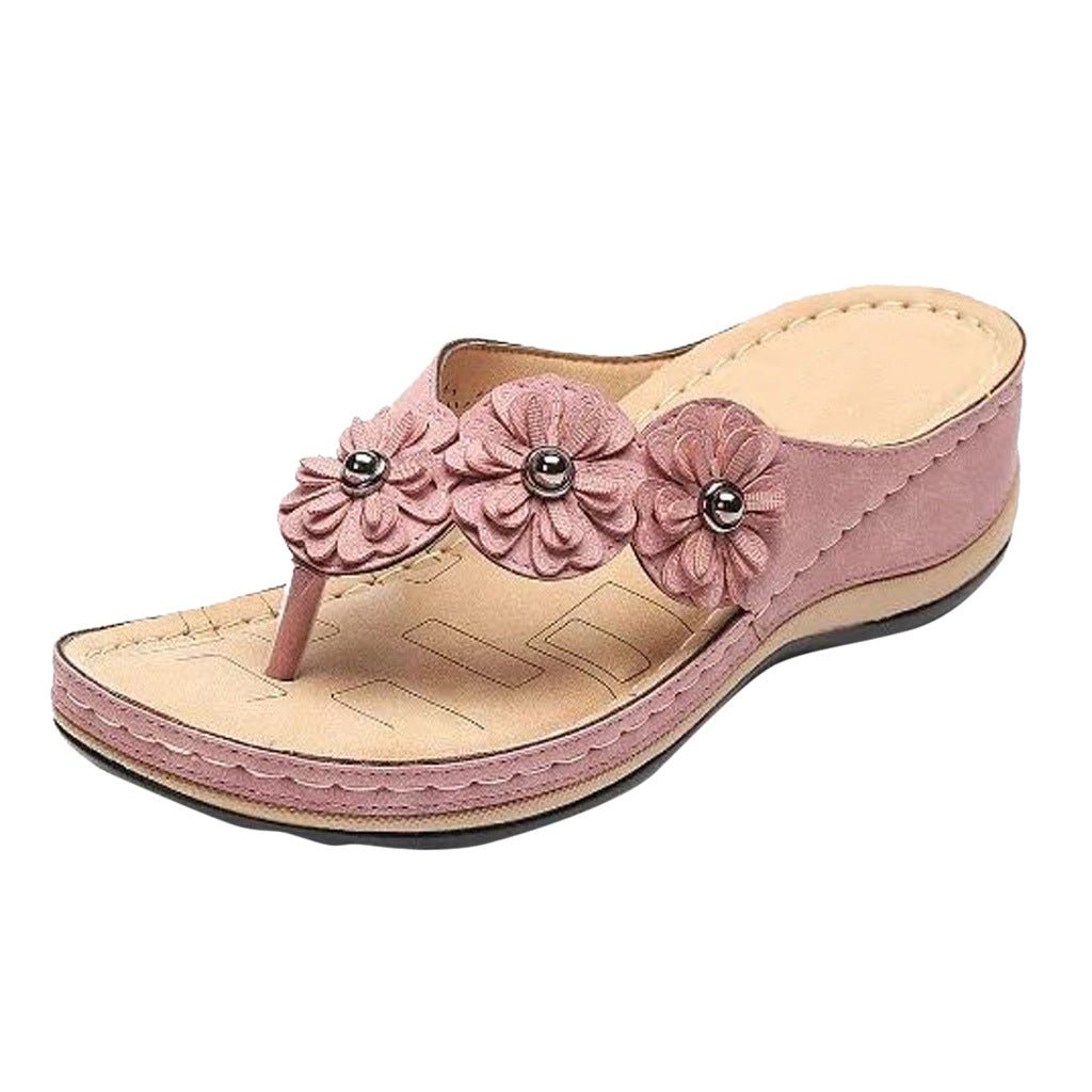 Retro Floral Round Toe Casual Women's Sandals by Dealightful Finds