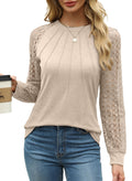 Tops for Women Trendy Lace Long Sleeve Fall Fashion Clothes Business Casual Outfits for Women Khaki S by Dealightful Finds