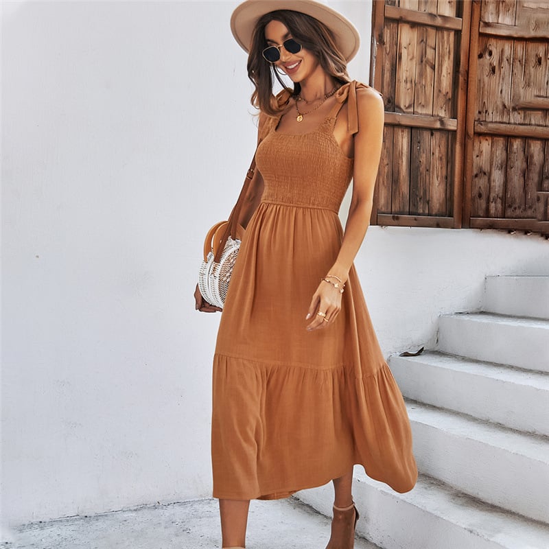 Women’s Summer Splicing Solid Black Strap Dress by Dealightful Finds